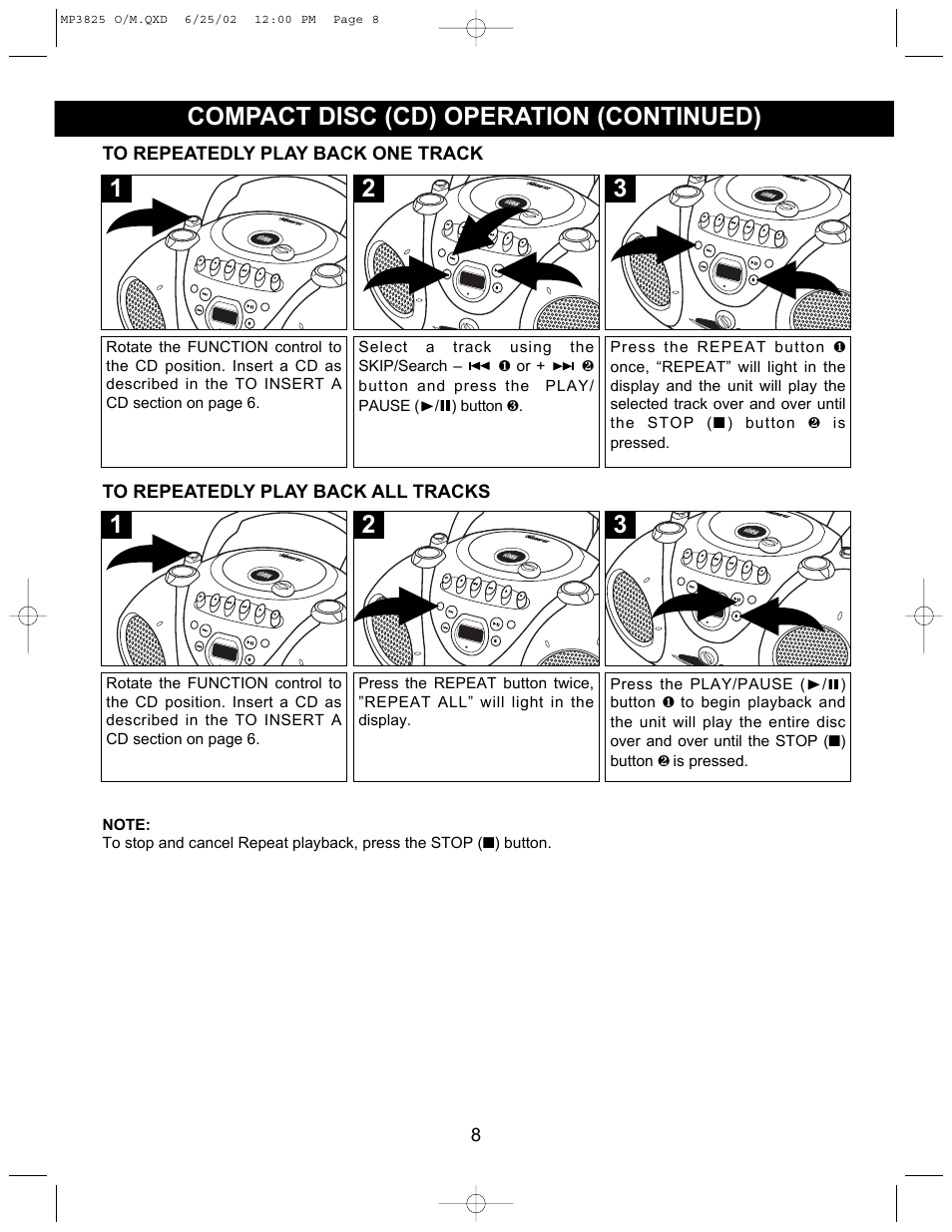 Compact disc (cd) operation (continued) | Memorex MP3825 User Manual | Page 9 / 17