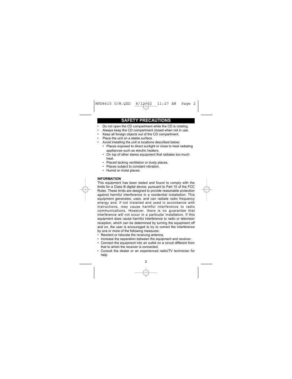 Safety precautions | Memorex MPD8610 User Manual | Page 3 / 23