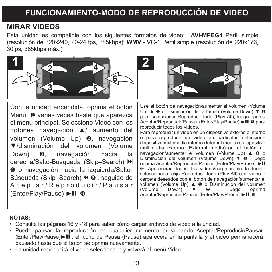 Funcionamiento-modo de reproducción de video, Mirar videos | Memorex MMP9008 User Manual | Page 104 / 142
