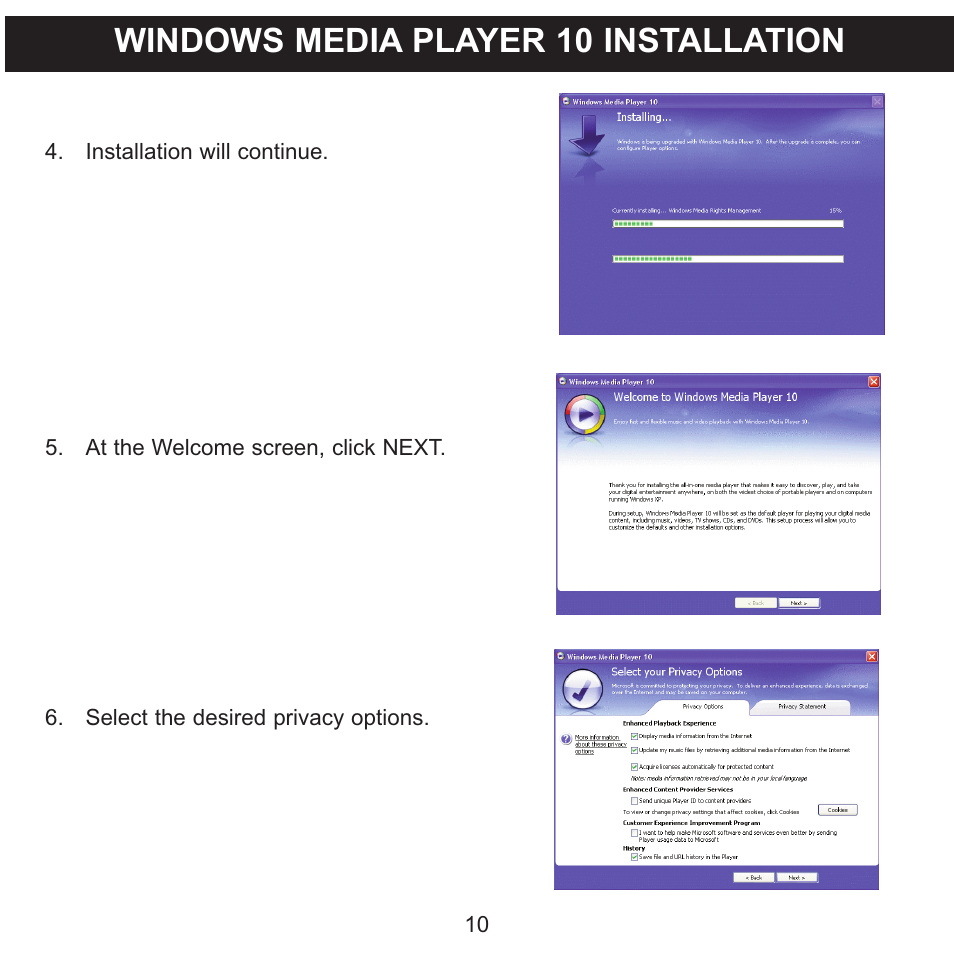 Windows media player 10 installation | Memorex MMP9008 User Manual | Page 11 / 142