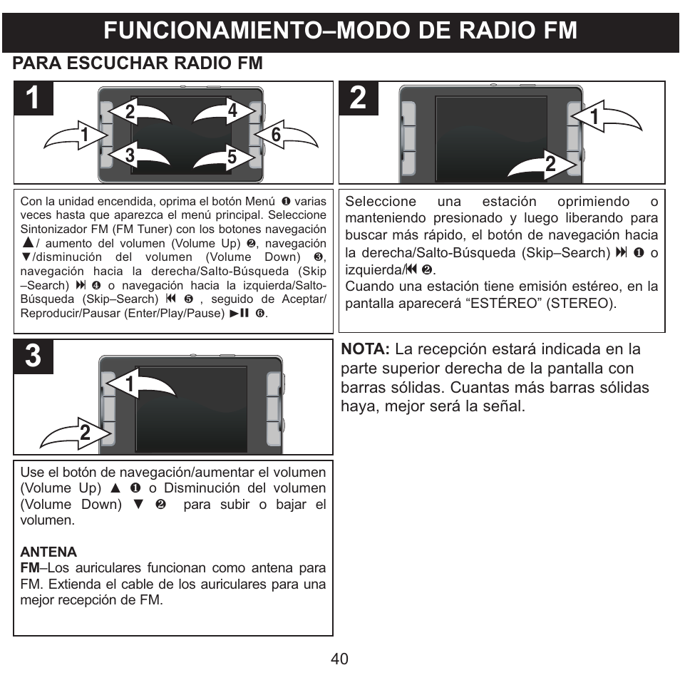 Funcionamiento–modo de radio fm | Memorex MMP9008 User Manual | Page 111 / 142