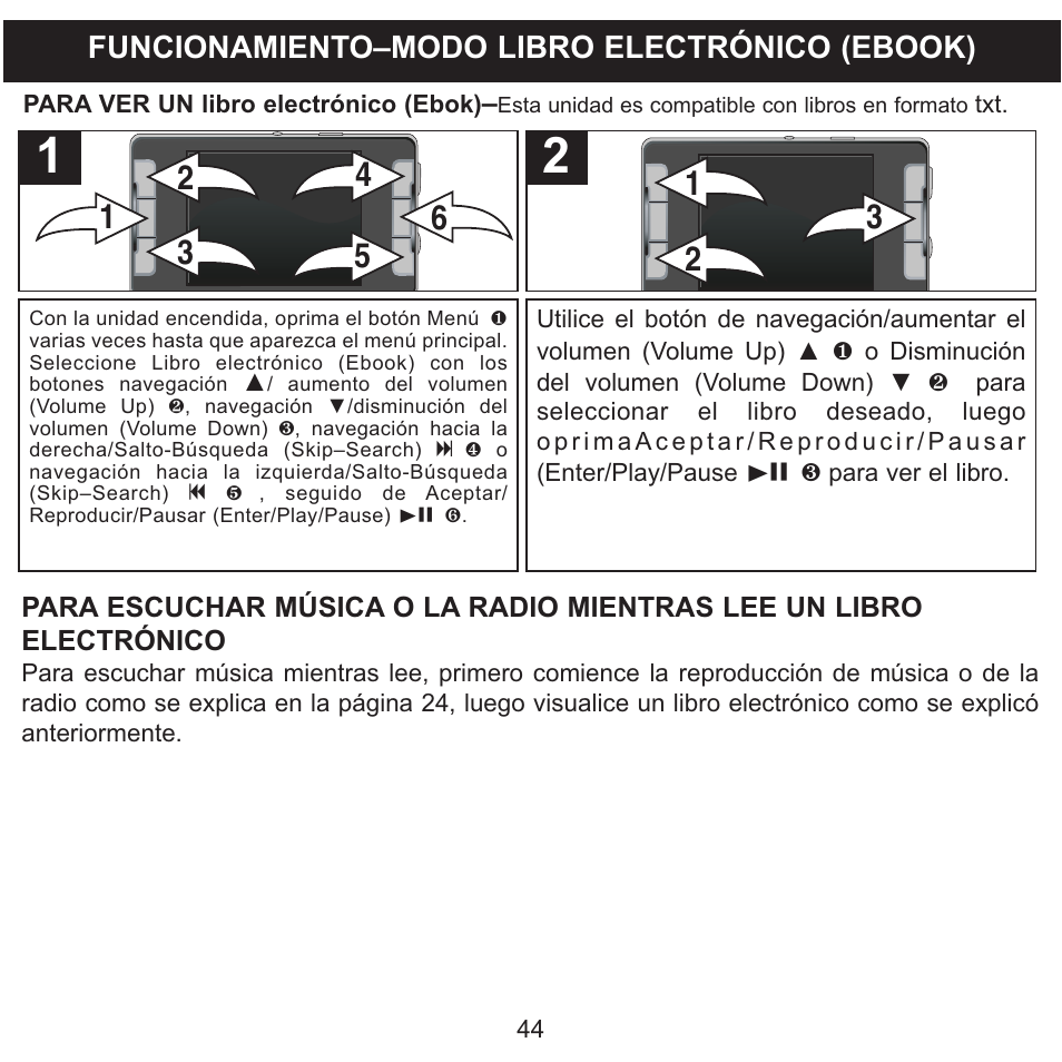 Funcionamiento–modo libro electrónico (ebook) | Memorex MMP9008 User Manual | Page 115 / 142