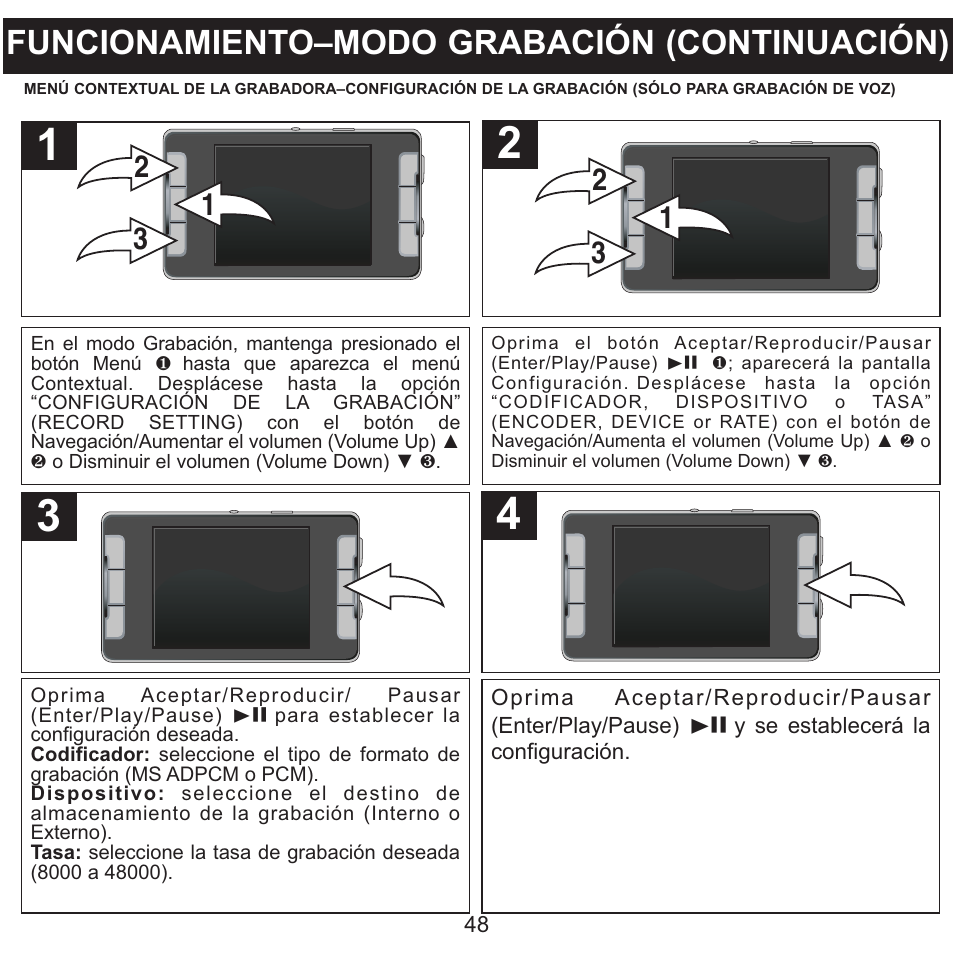 Funcionamiento–modo grabación (continuación) | Memorex MMP9008 User Manual | Page 119 / 142