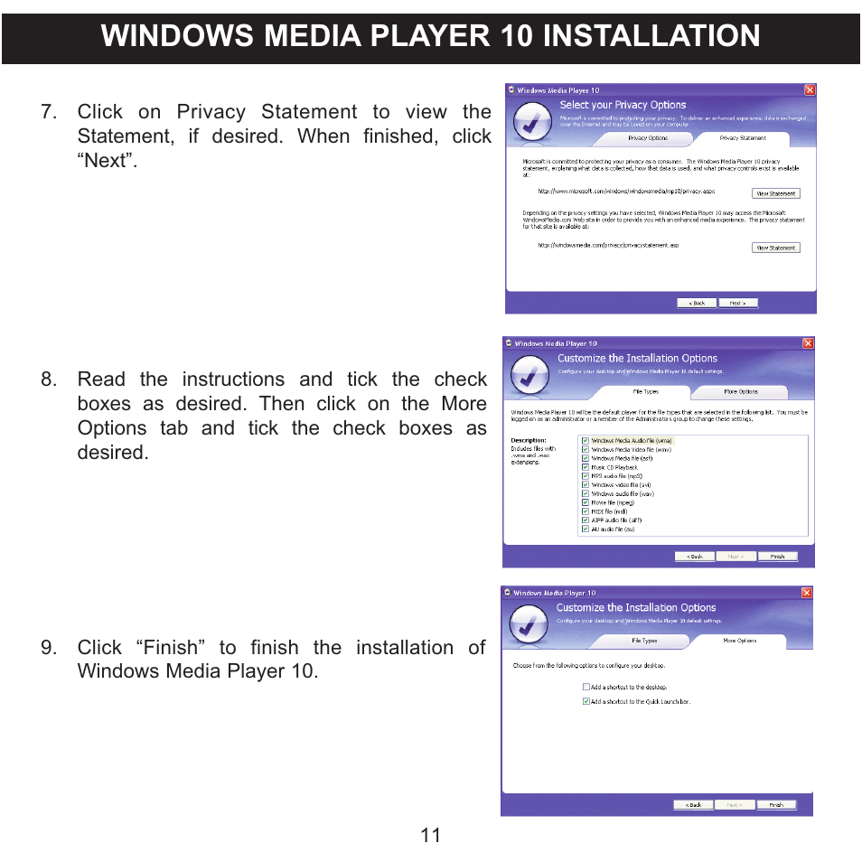 Windows media player 10 installation | Memorex MMP9008 User Manual | Page 12 / 142