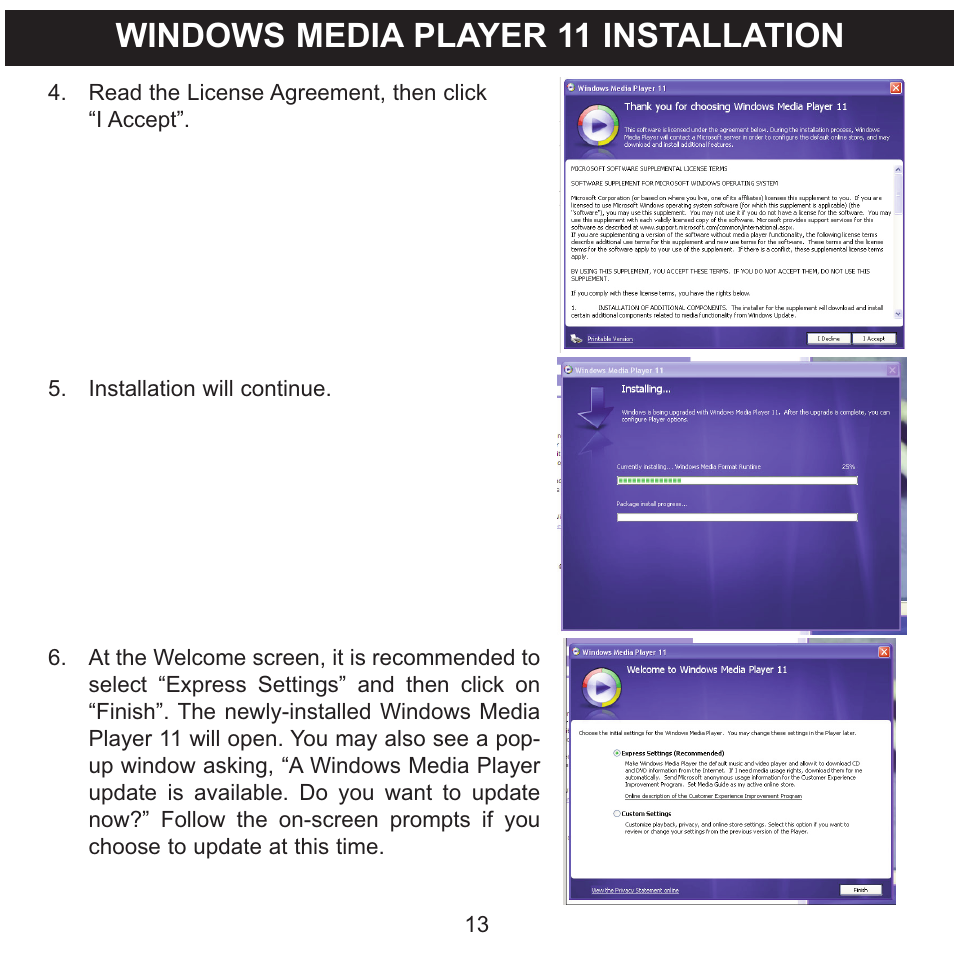 Windows media player 11 installation | Memorex MMP9008 User Manual | Page 14 / 142