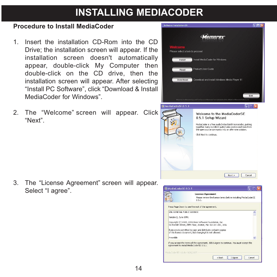 Installing mediacoder | Memorex MMP9008 User Manual | Page 15 / 142