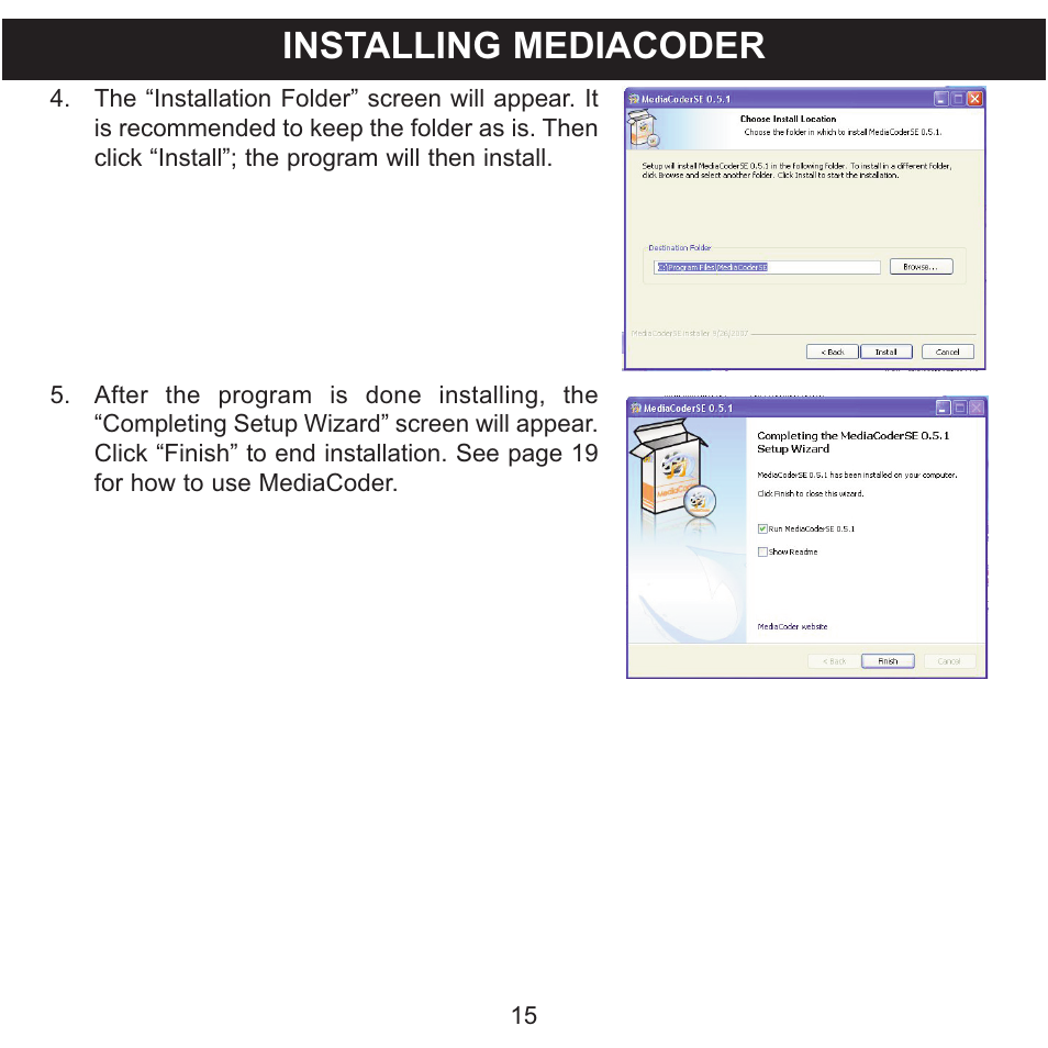 Installing mediacoder | Memorex MMP9008 User Manual | Page 16 / 142