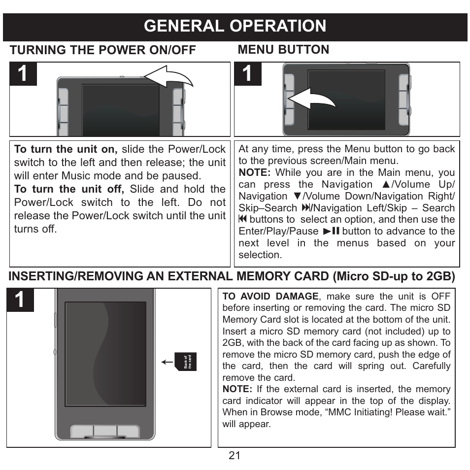 General operation | Memorex MMP9008 User Manual | Page 22 / 142