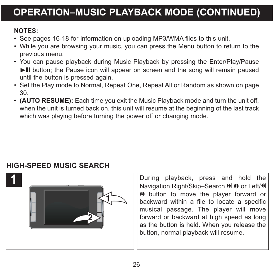 Operation–music playback mode (continued) | Memorex MMP9008 User Manual | Page 27 / 142