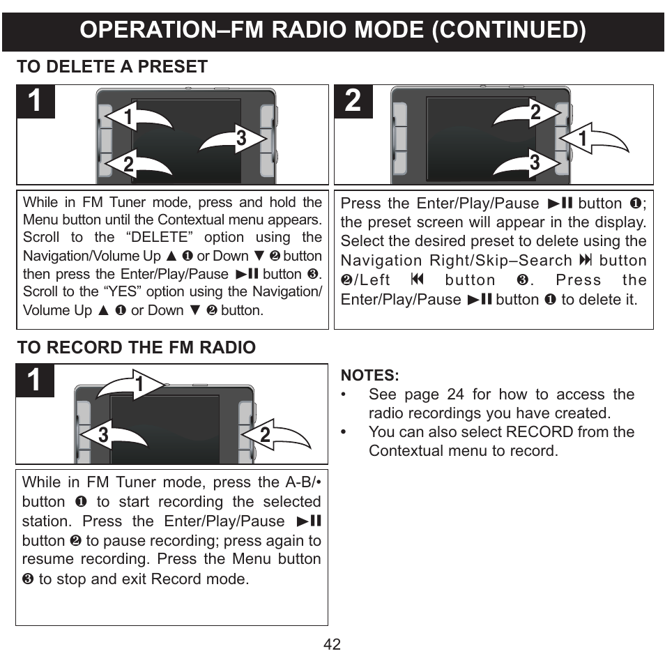 Operation–fm radio mode (continued) | Memorex MMP9008 User Manual | Page 43 / 142