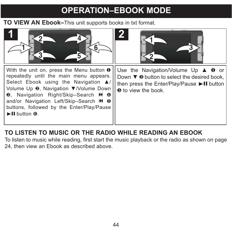 Operation–ebook mode | Memorex MMP9008 User Manual | Page 45 / 142