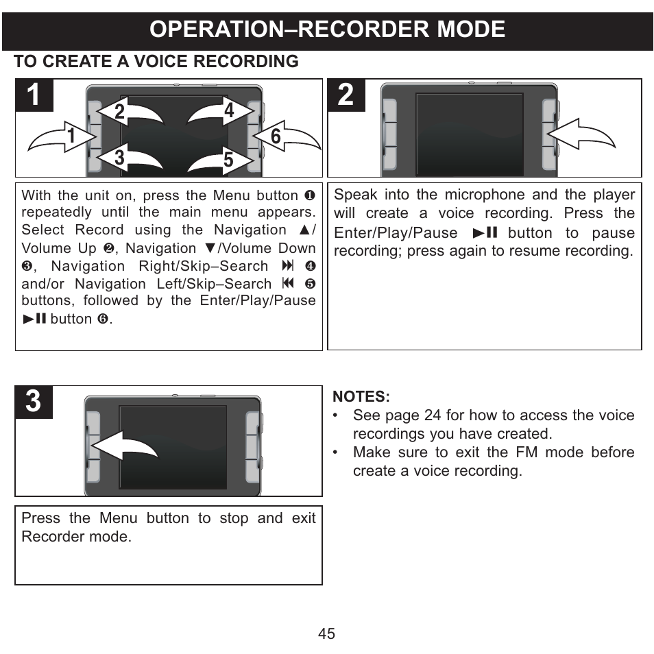 Operation–recorder mode | Memorex MMP9008 User Manual | Page 46 / 142