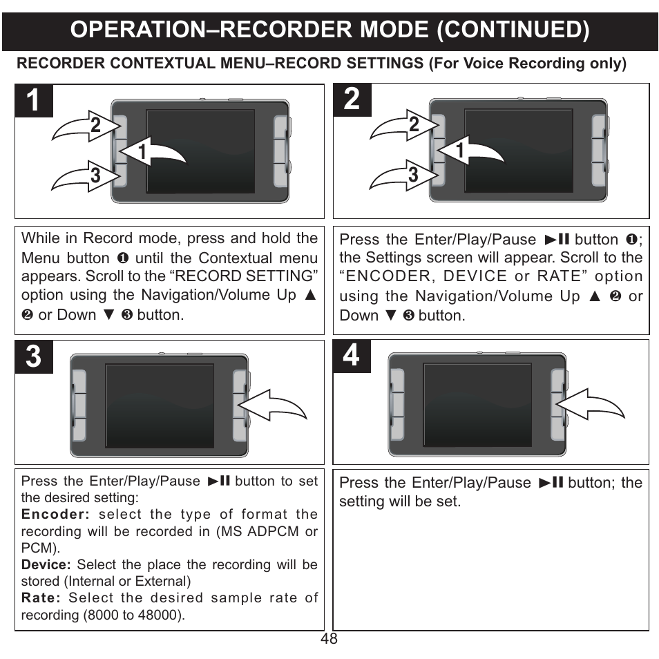 Operation–recorder mode (continued) | Memorex MMP9008 User Manual | Page 49 / 142