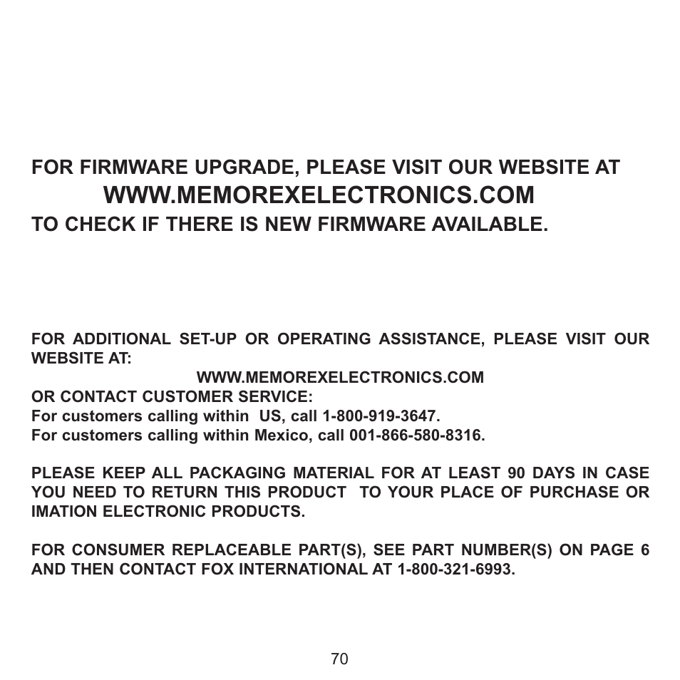 For firmware upgrade, please visit our website at | Memorex MMP9008 User Manual | Page 71 / 142