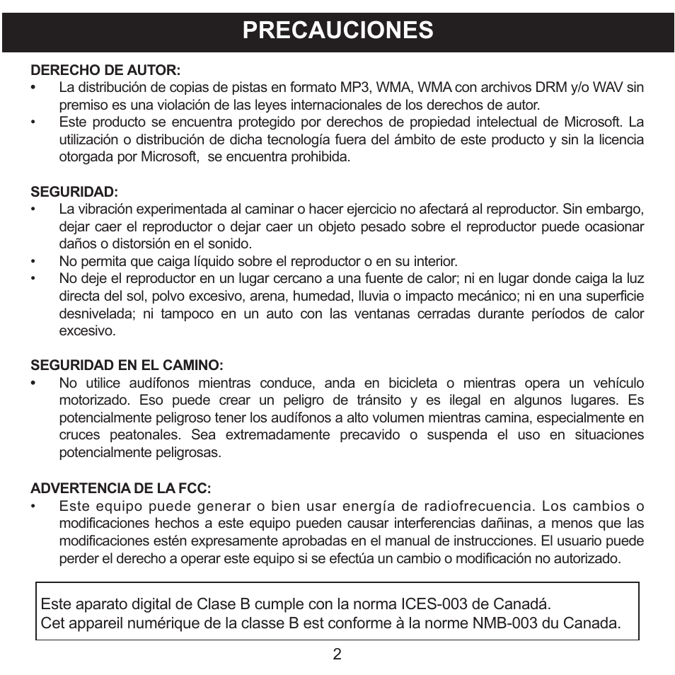 Precauciones | Memorex MMP9008 User Manual | Page 73 / 142
