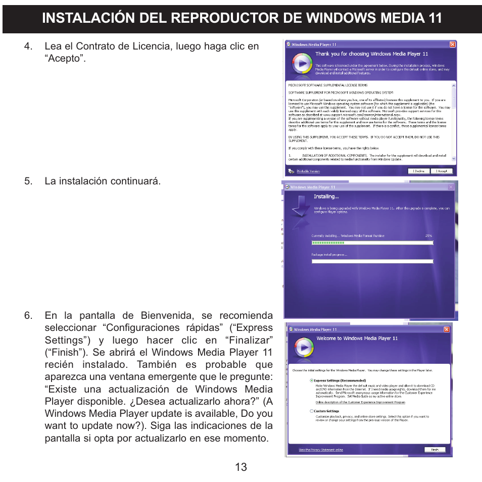 Instalación del reproductor de windows media 11 | Memorex MMP9008 User Manual | Page 84 / 142