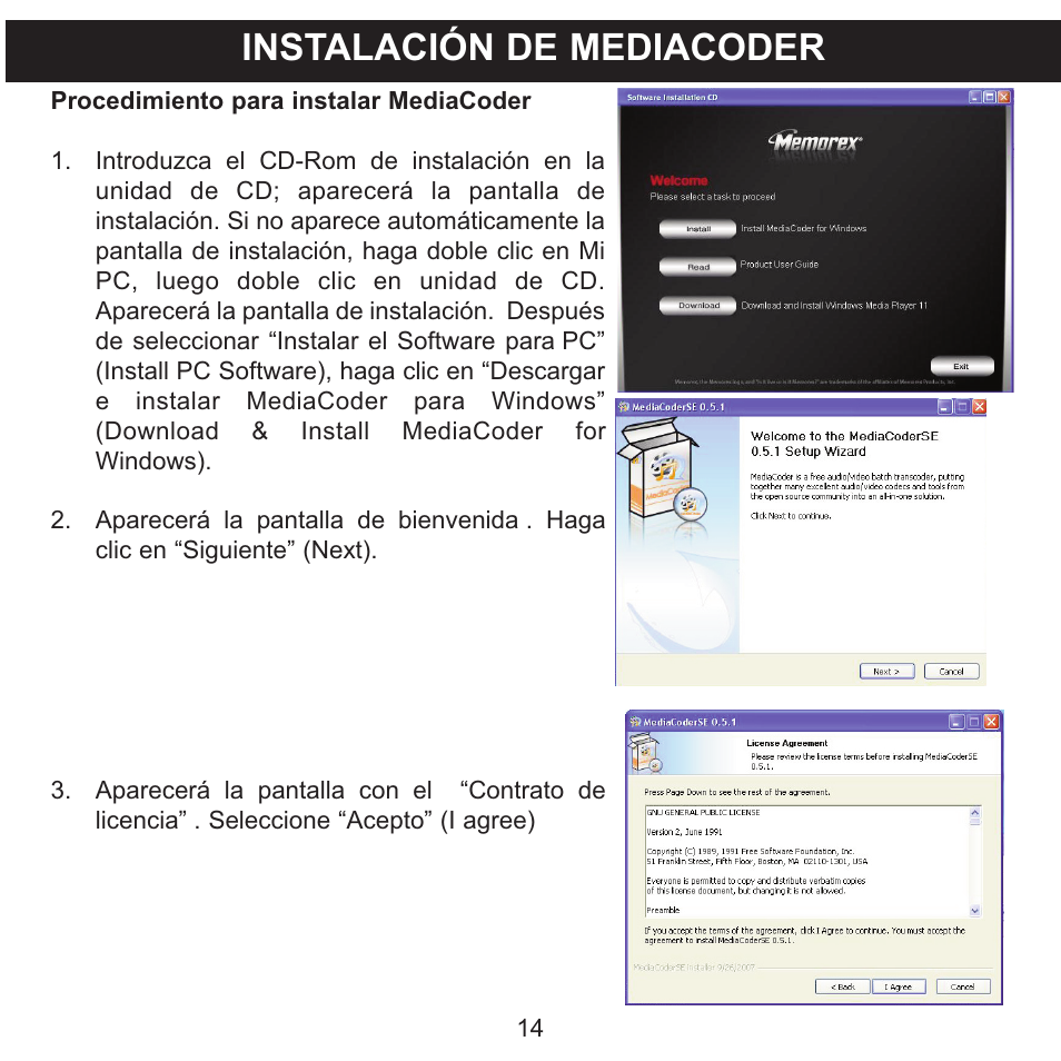 Instalación de mediacoder | Memorex MMP9008 User Manual | Page 85 / 142
