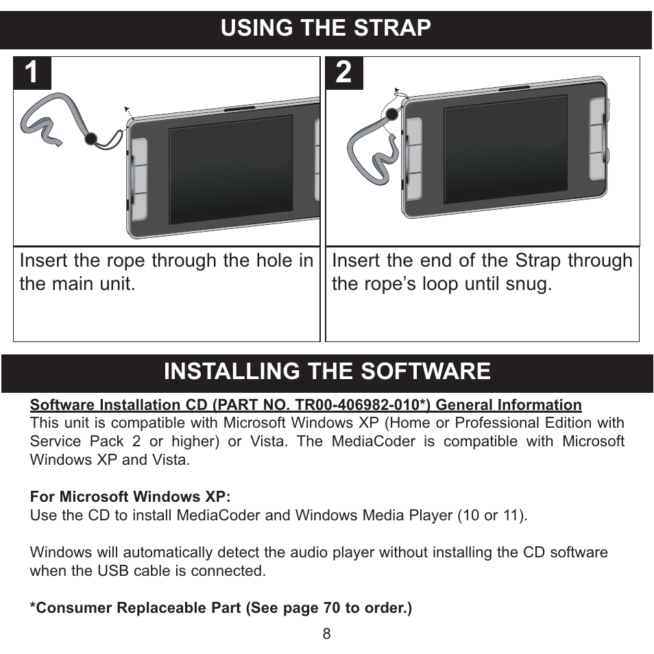Installing the software using the strap | Memorex MMP9008 User Manual | Page 9 / 142