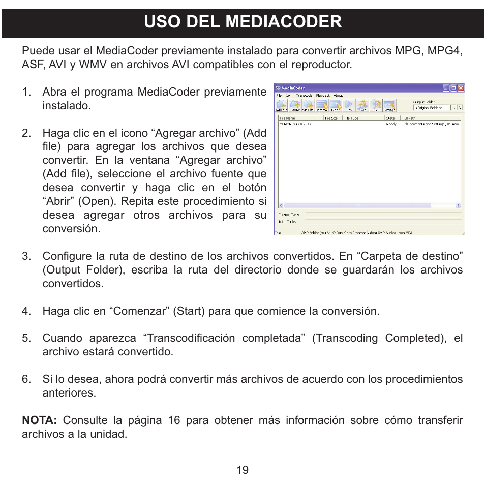 Uso del mediacoder | Memorex MMP9008 User Manual | Page 90 / 142