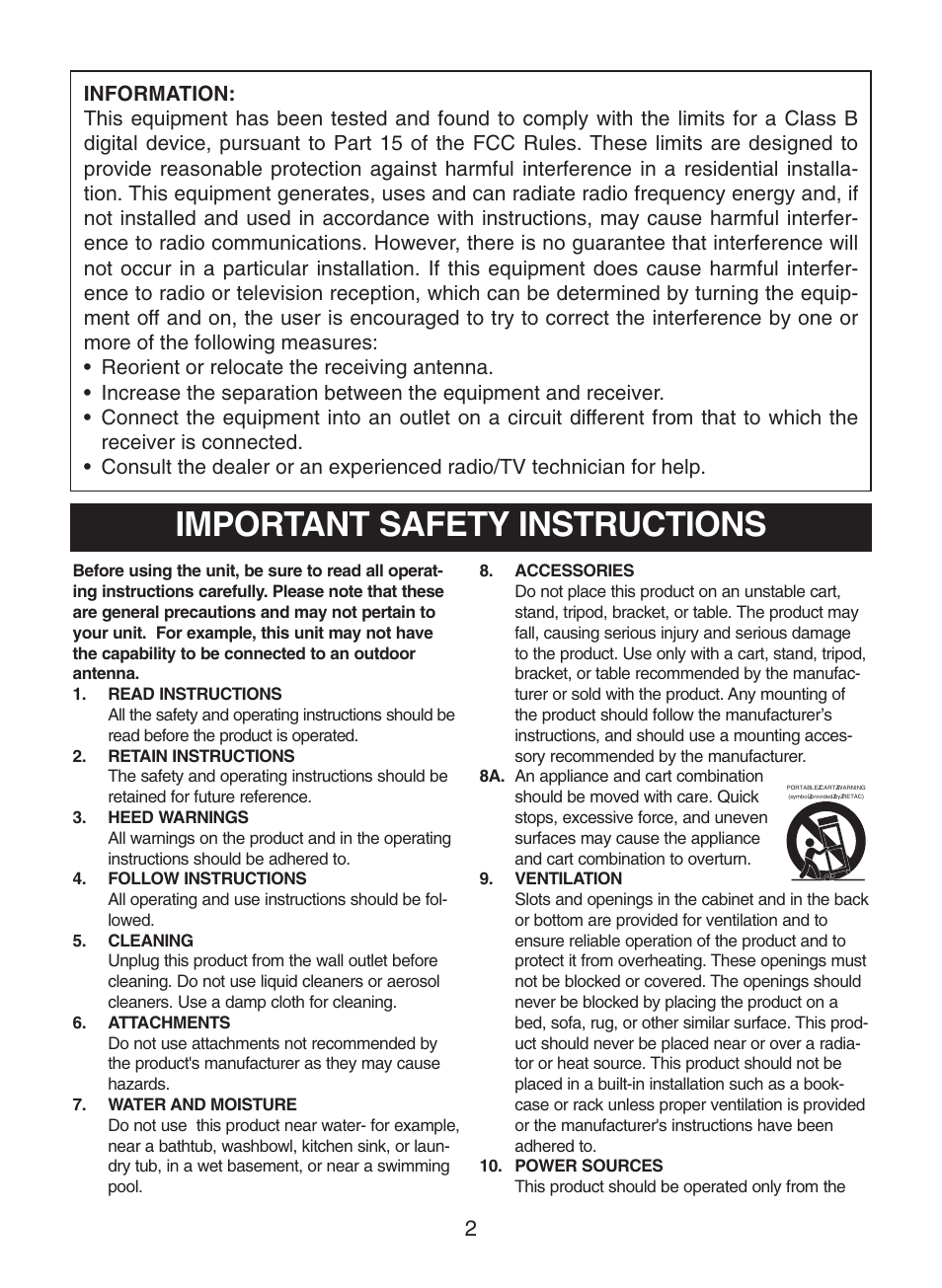 Important safety instructions | Memorex MC2863 User Manual | Page 3 / 19