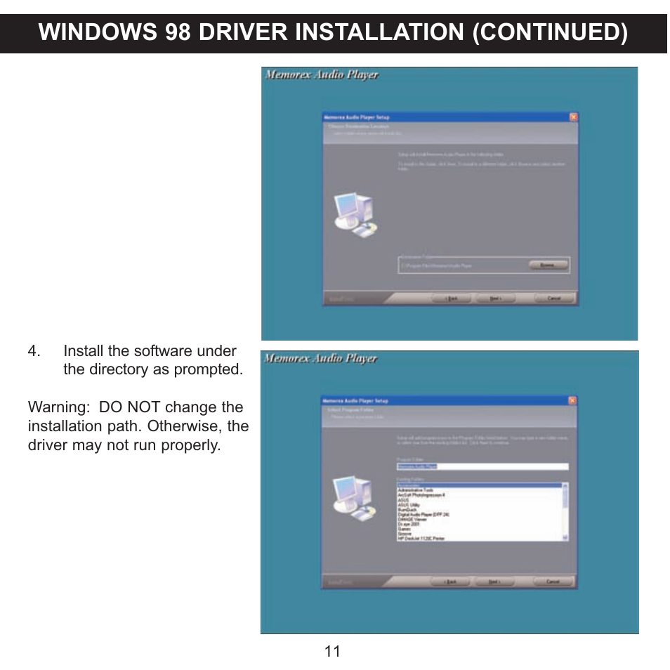 Windows 98 driver installation (continued) | Memorex MMP8560 User Manual | Page 12 / 41