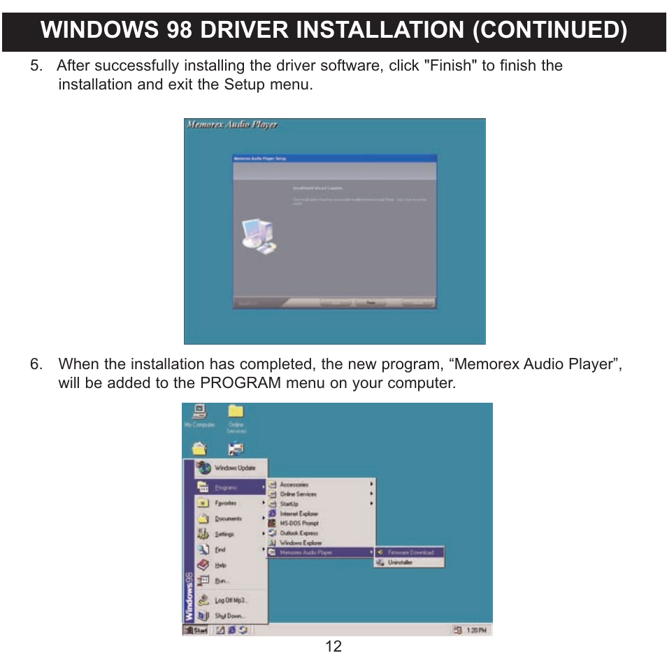 Windows 98 driver installation (continued) | Memorex MMP8560 User Manual | Page 13 / 41