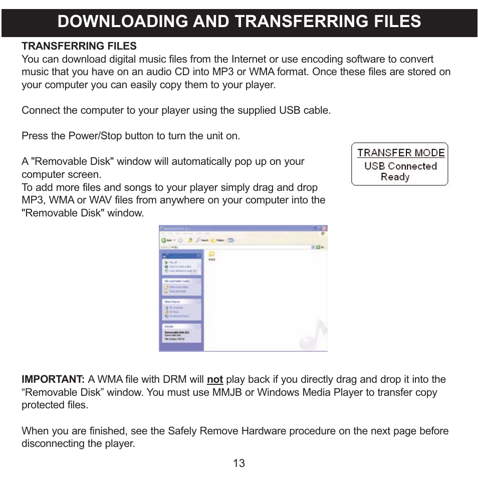 Downloading and transferring files | Memorex MMP8560 User Manual | Page 14 / 41