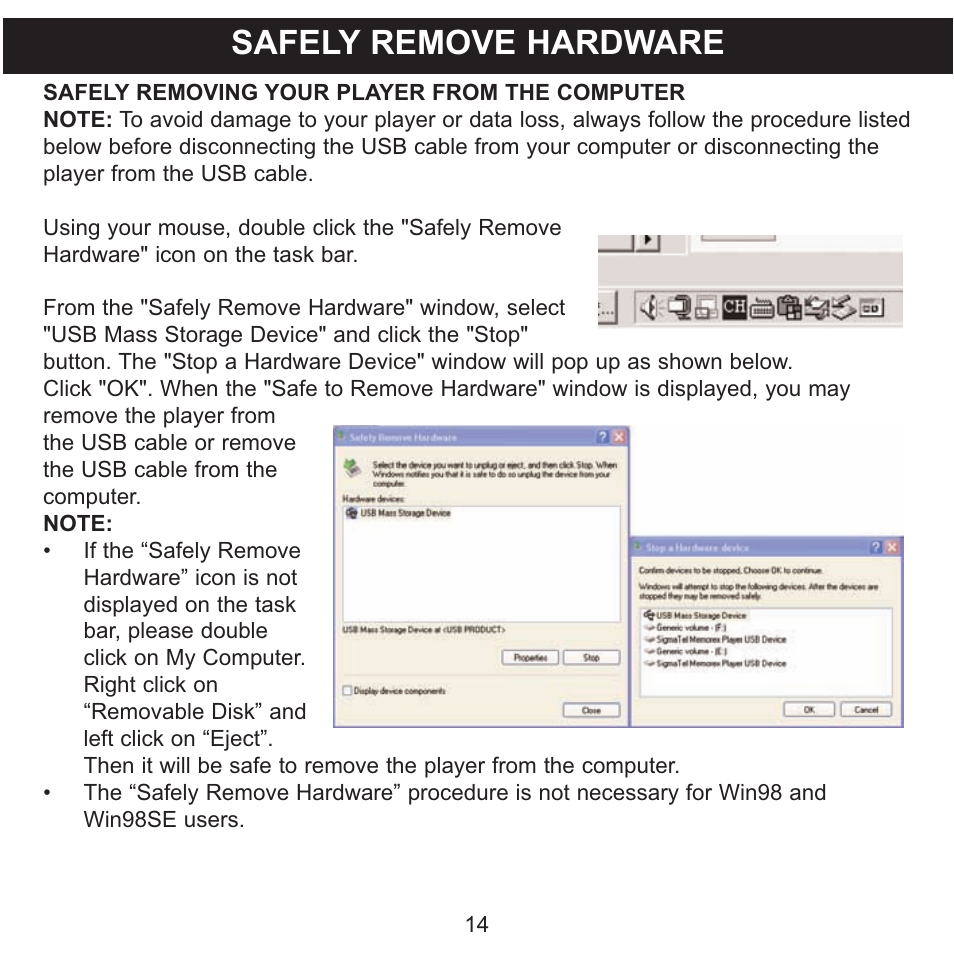 Safely remove hardware | Memorex MMP8560 User Manual | Page 15 / 41