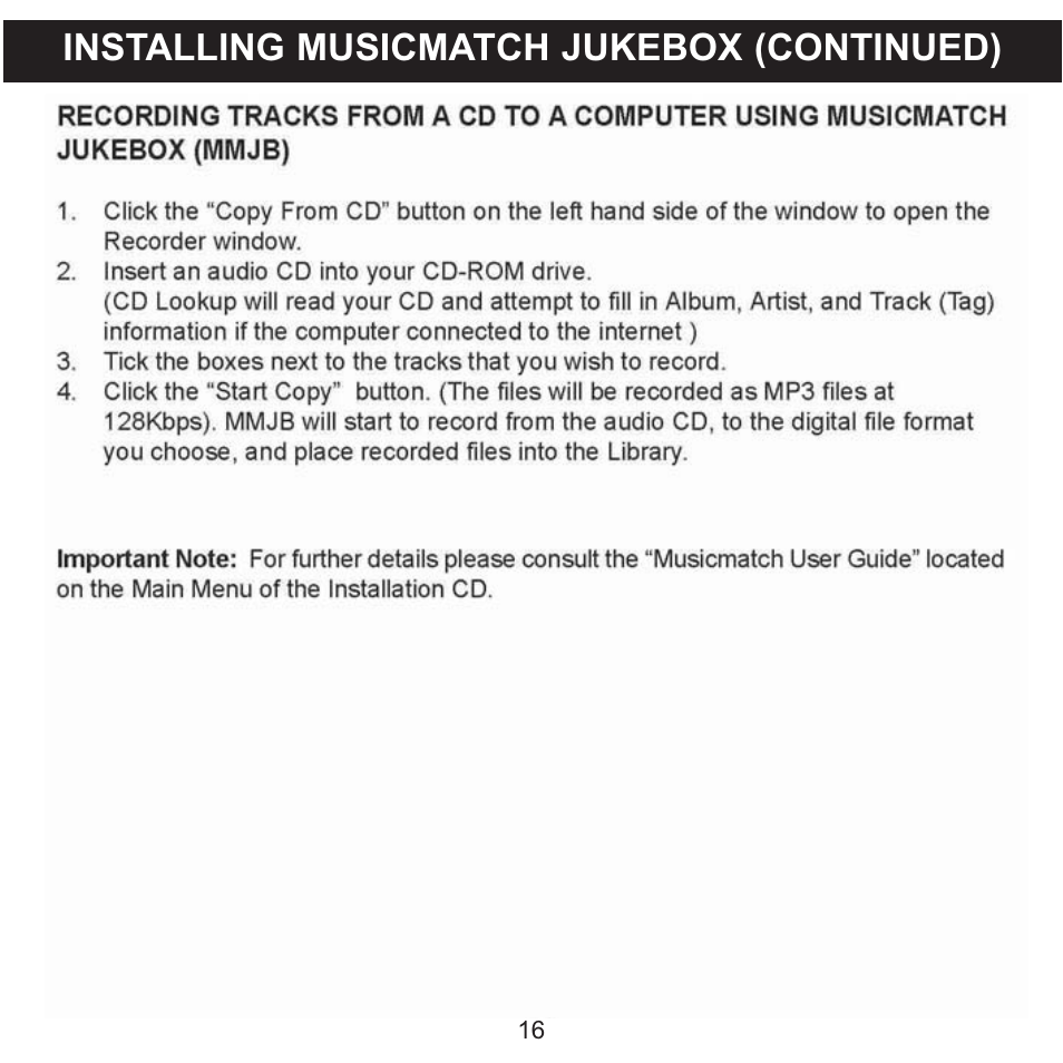 Installing musicmatch jukebox (continued) | Memorex MMP8560 User Manual | Page 17 / 41