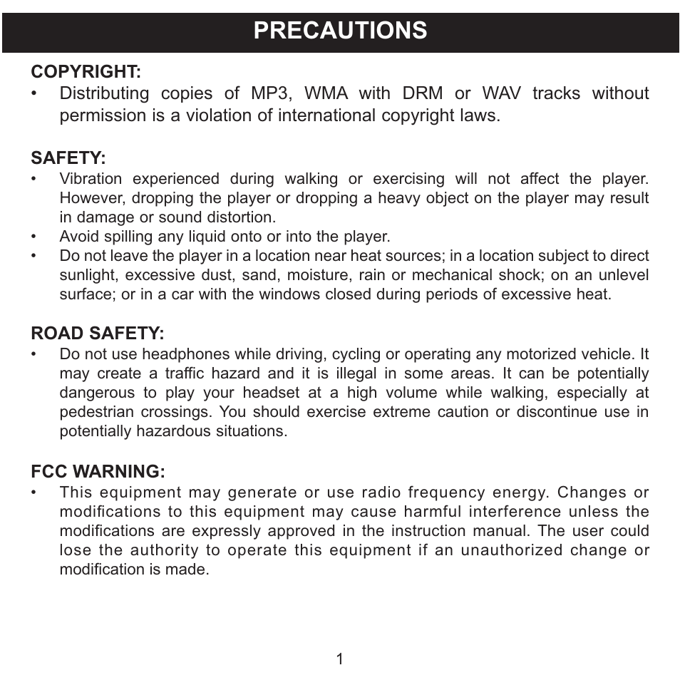 Precautions | Memorex MMP8560 User Manual | Page 2 / 41