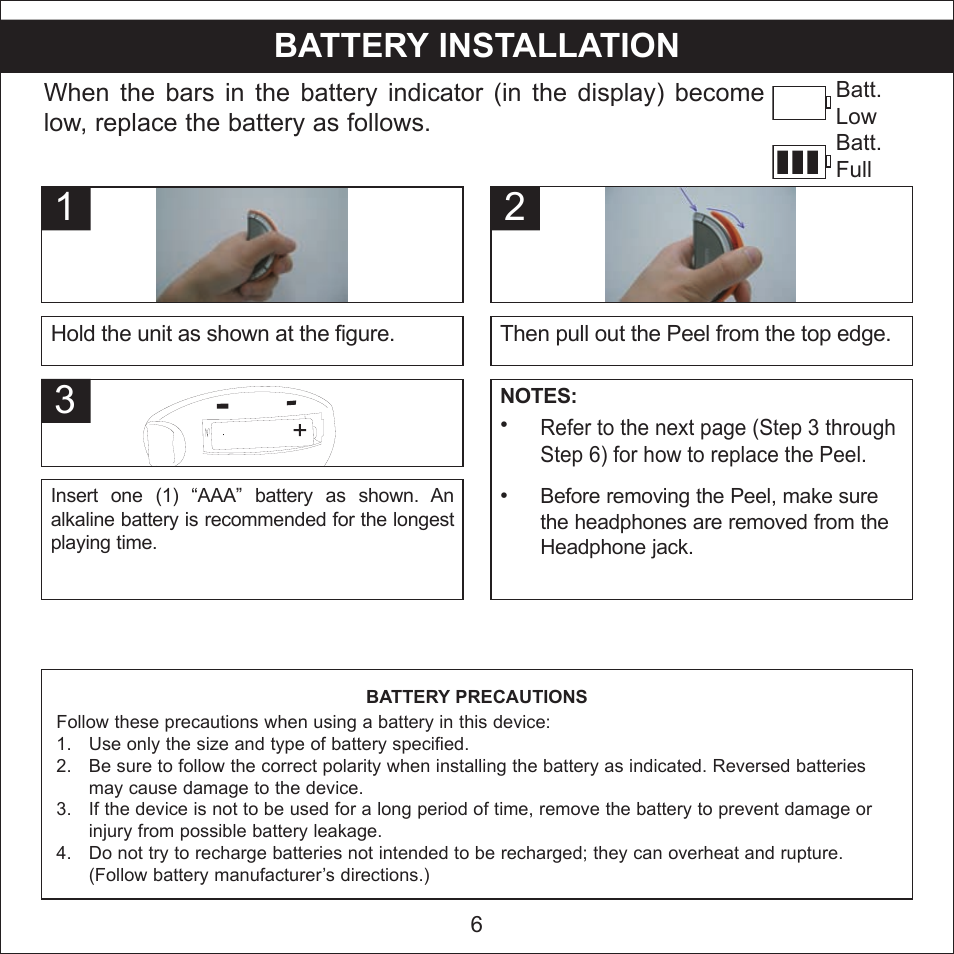 Battery installation | Memorex MMP8560 User Manual | Page 7 / 41