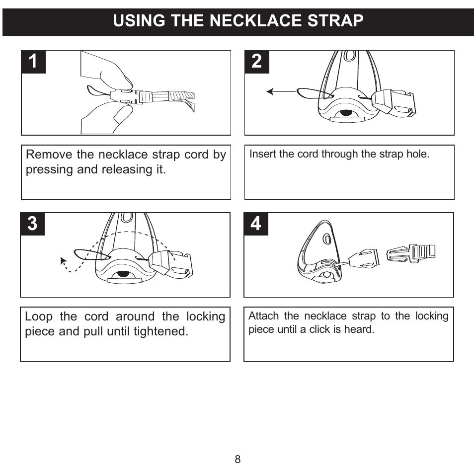 Using the necklace strap | Memorex MMP8560 User Manual | Page 9 / 41
