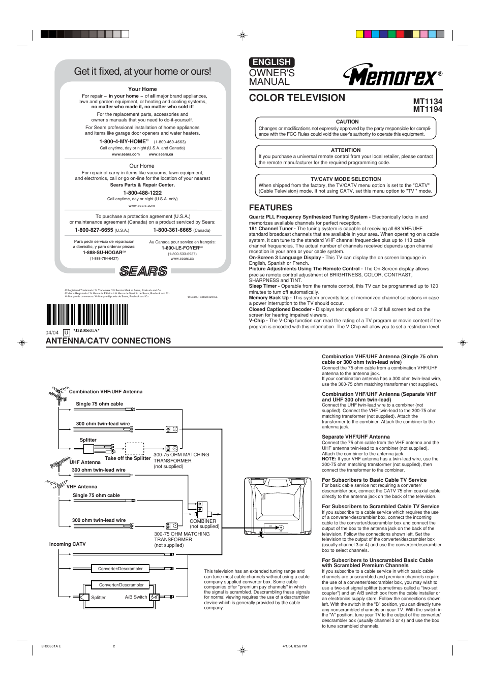 Memorex MT1194 User Manual | 5 pages