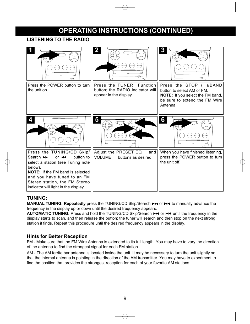 Operating instructions (continued) | Memorex MX4302 User Manual | Page 10 / 21