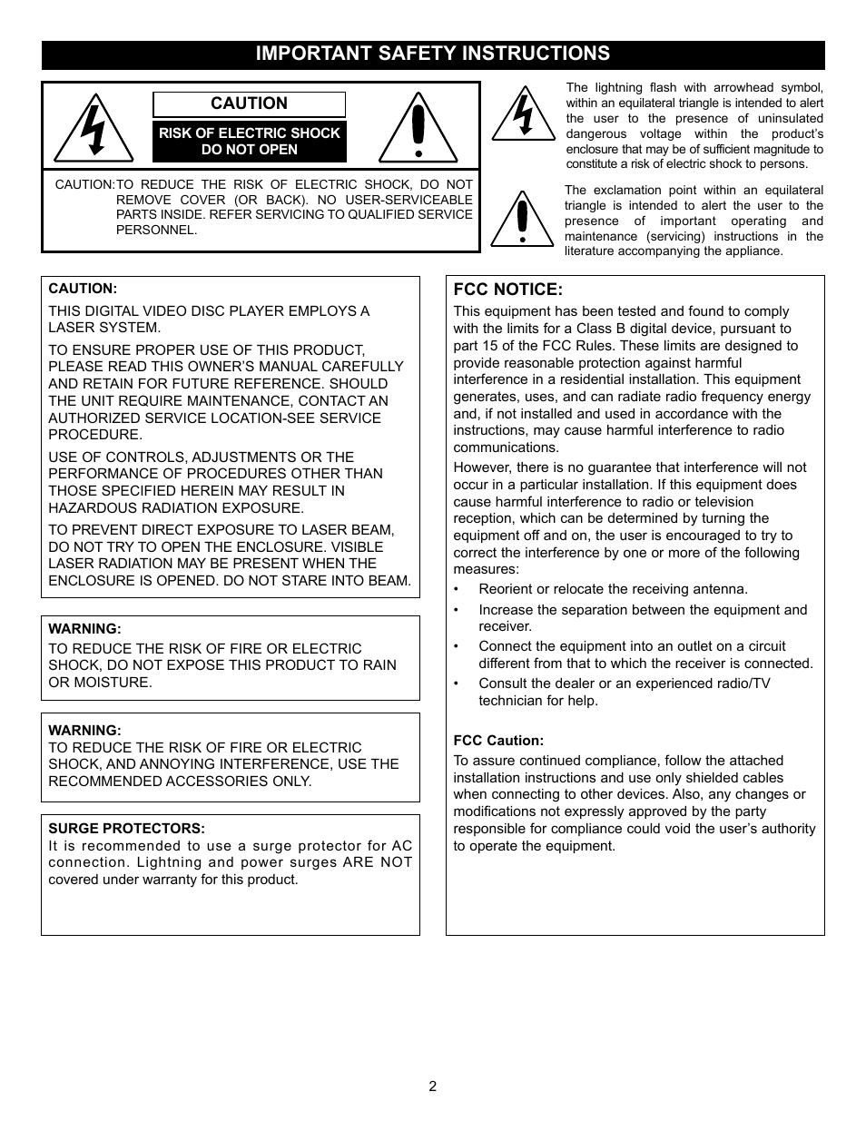 Important safety instructions | Memorex MVD2029 User Manual | Page 3 / 36