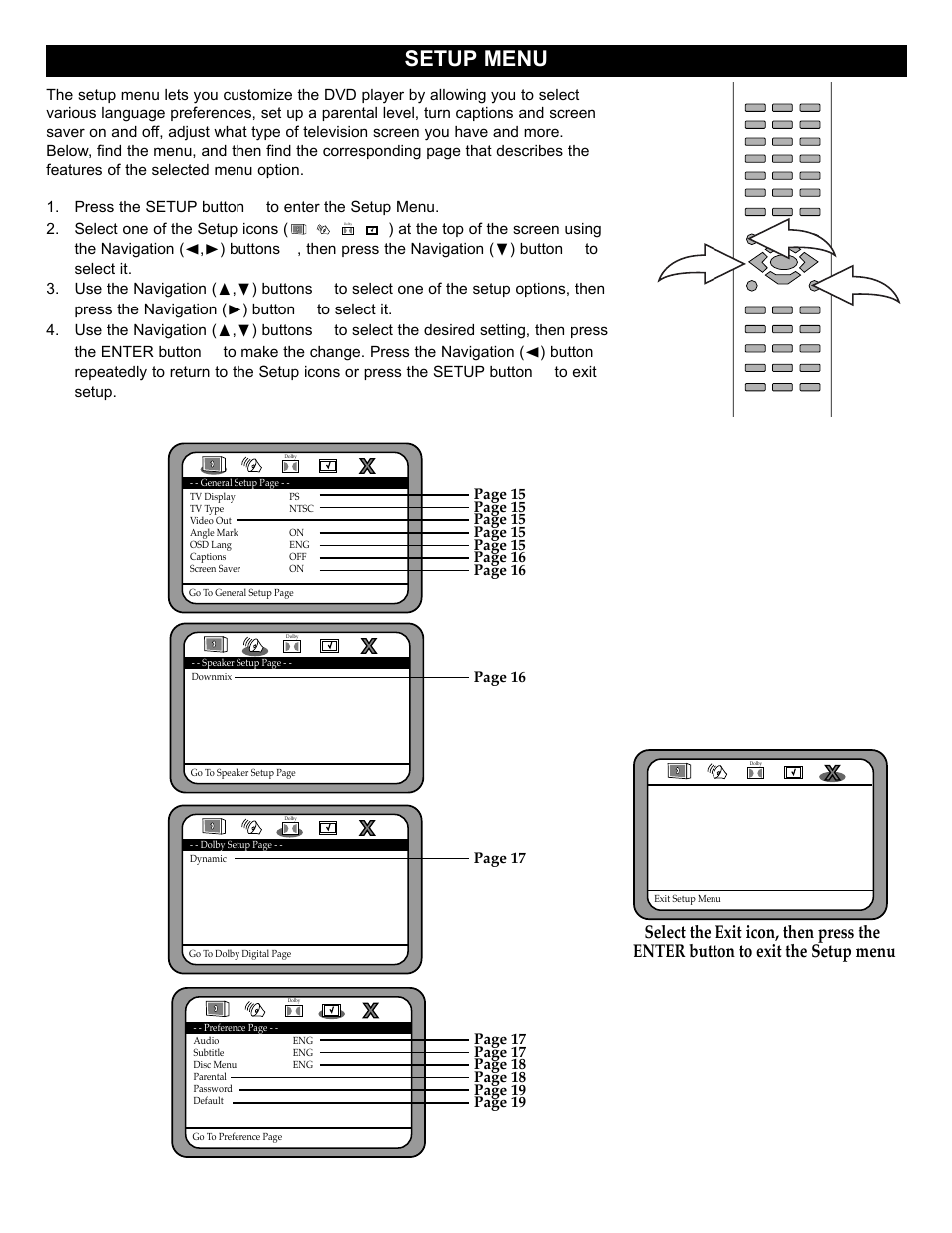 Setup menu | Memorex MVD2032 User Manual | Page 15 / 36