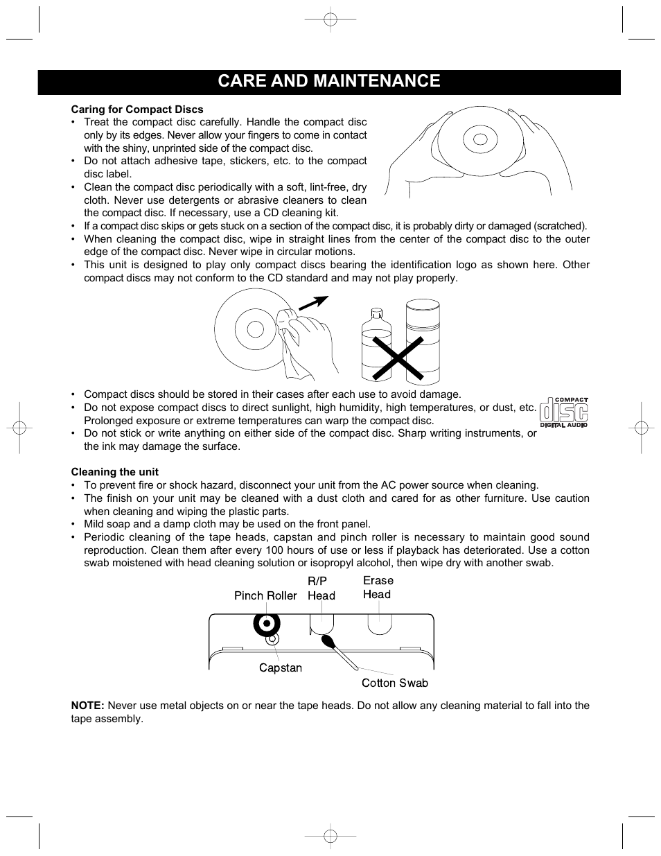 Care and maintenance | Memorex MP3207 User Manual | Page 15 / 17
