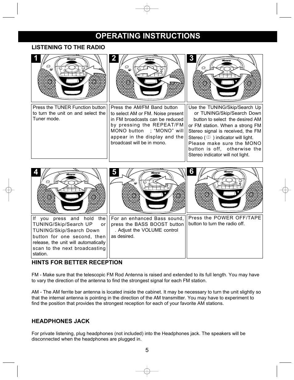 Operating instructions | Memorex MP3207 User Manual | Page 6 / 17