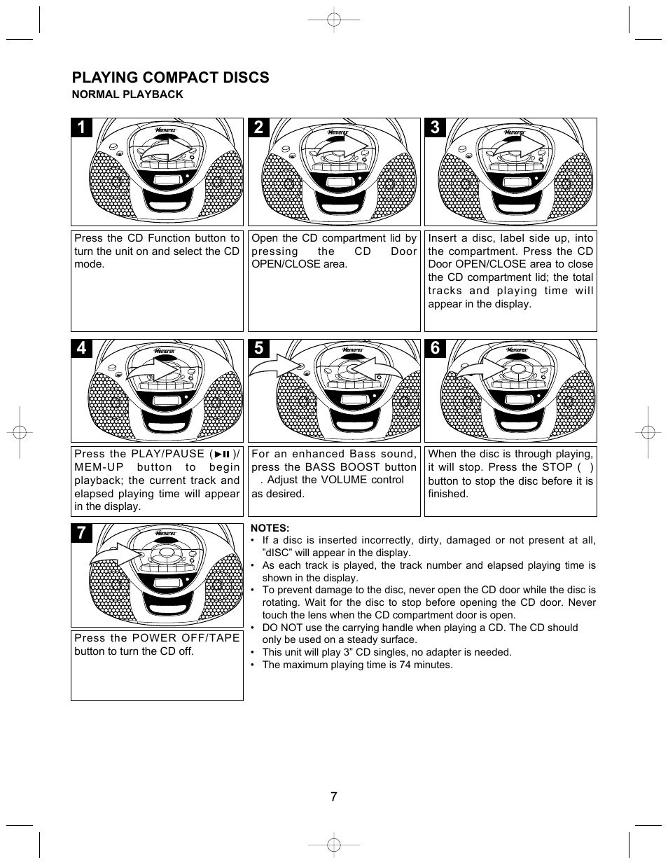 Playing compact discs | Memorex MP3207 User Manual | Page 8 / 17