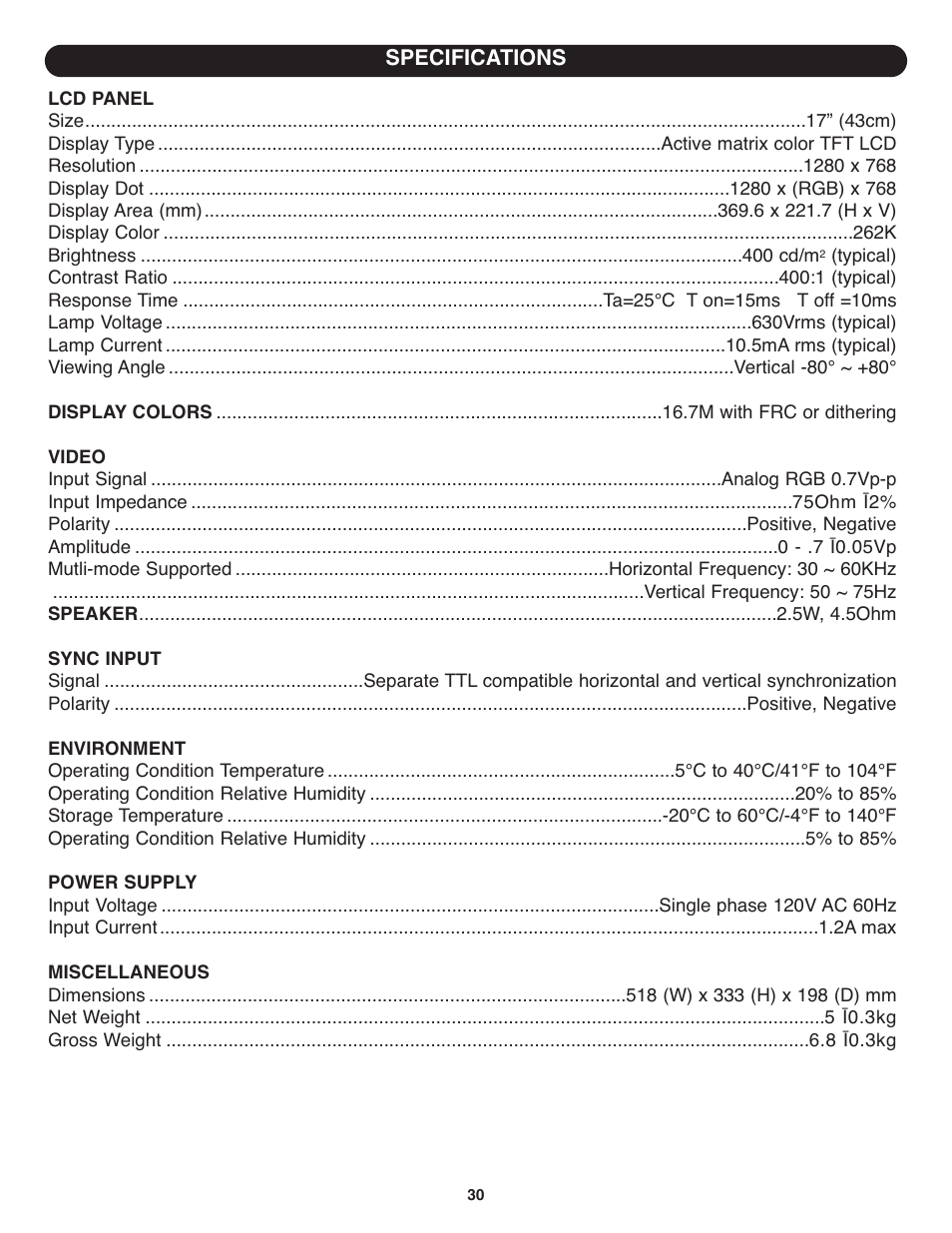 Specifications | Memorex MT1701 User Manual | Page 31 / 33