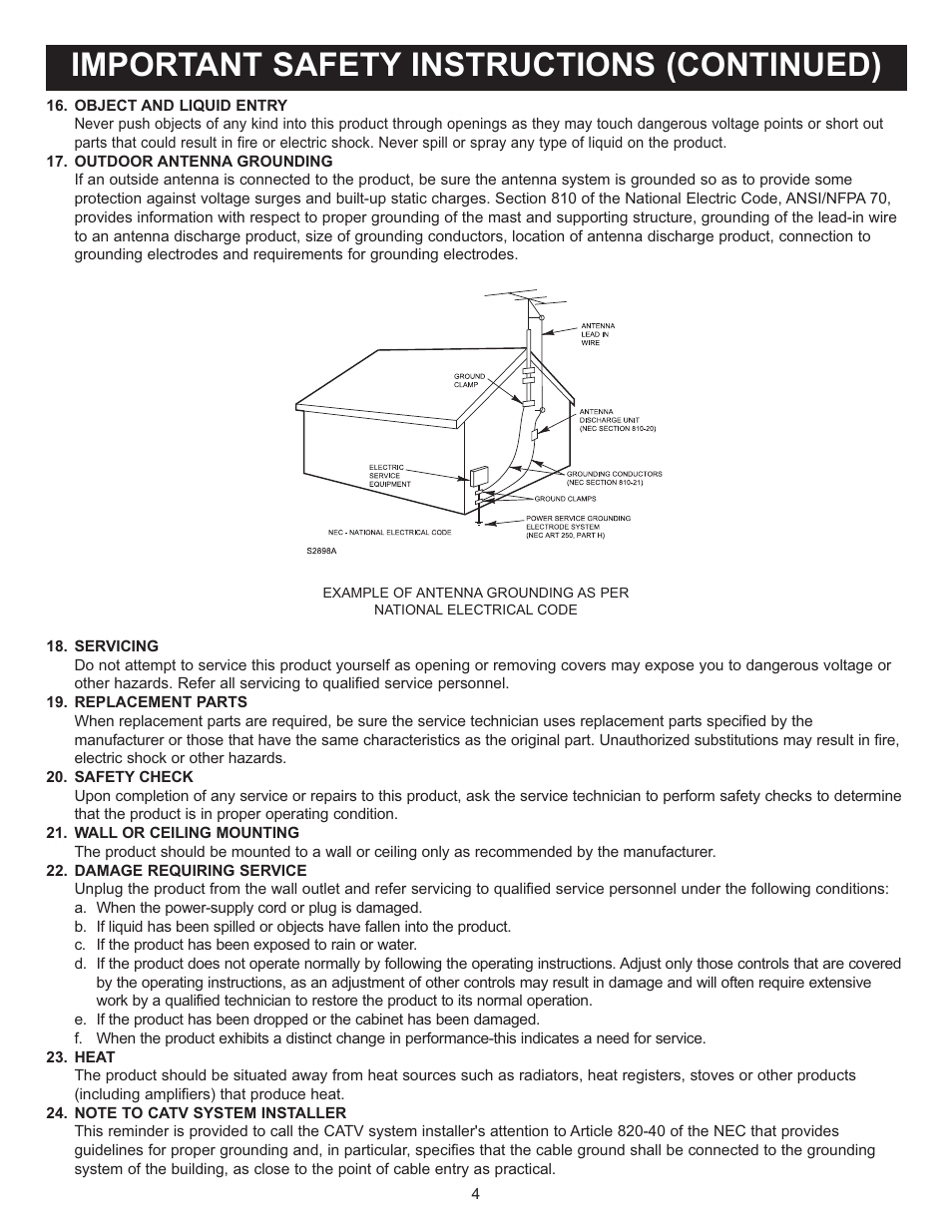 Important safety instructions (continued) | Memorex Digital Video Disc Player User Manual | Page 4 / 86