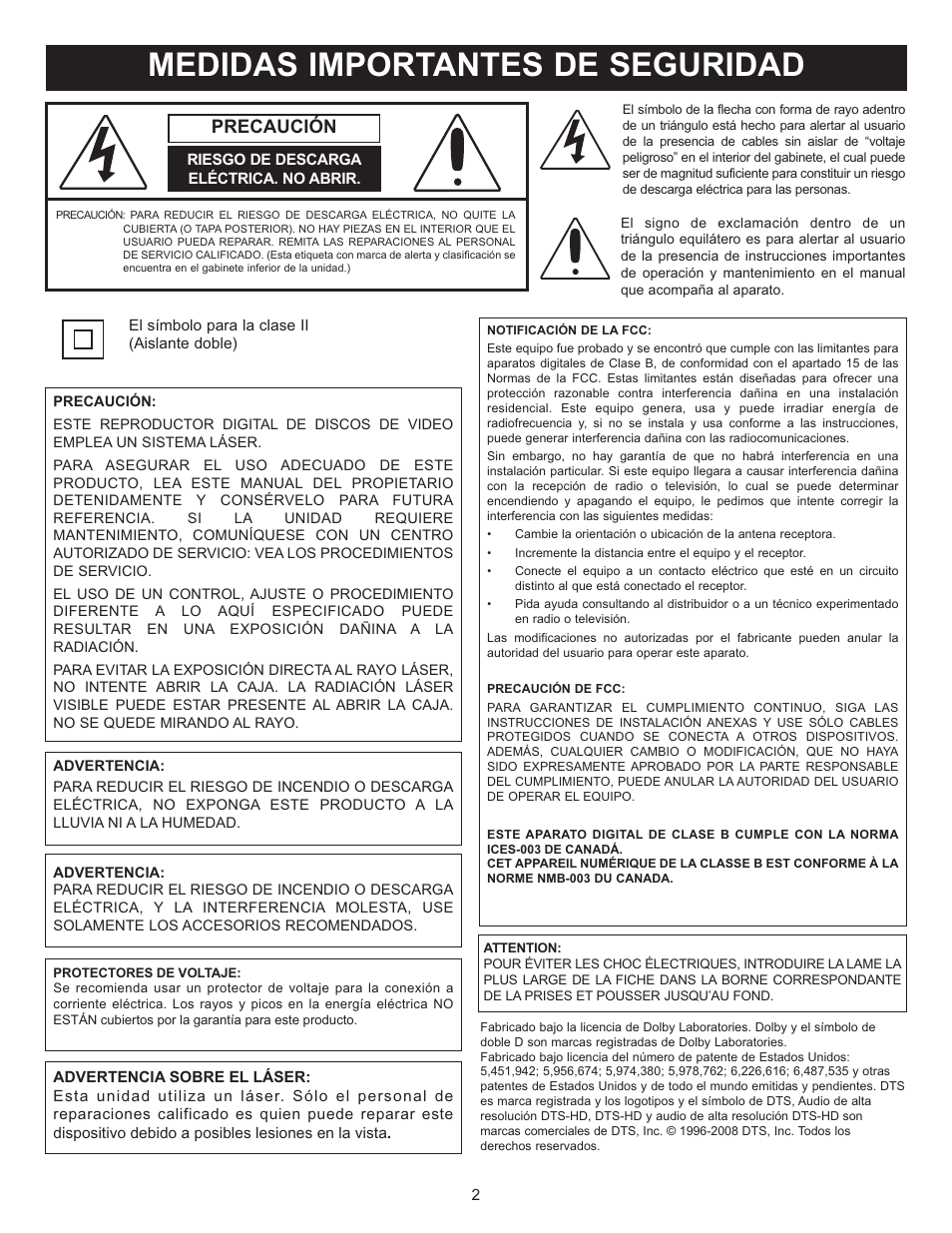 Medidas importantes de seguridad, Precaución | Memorex Digital Video Disc Player User Manual | Page 45 / 86