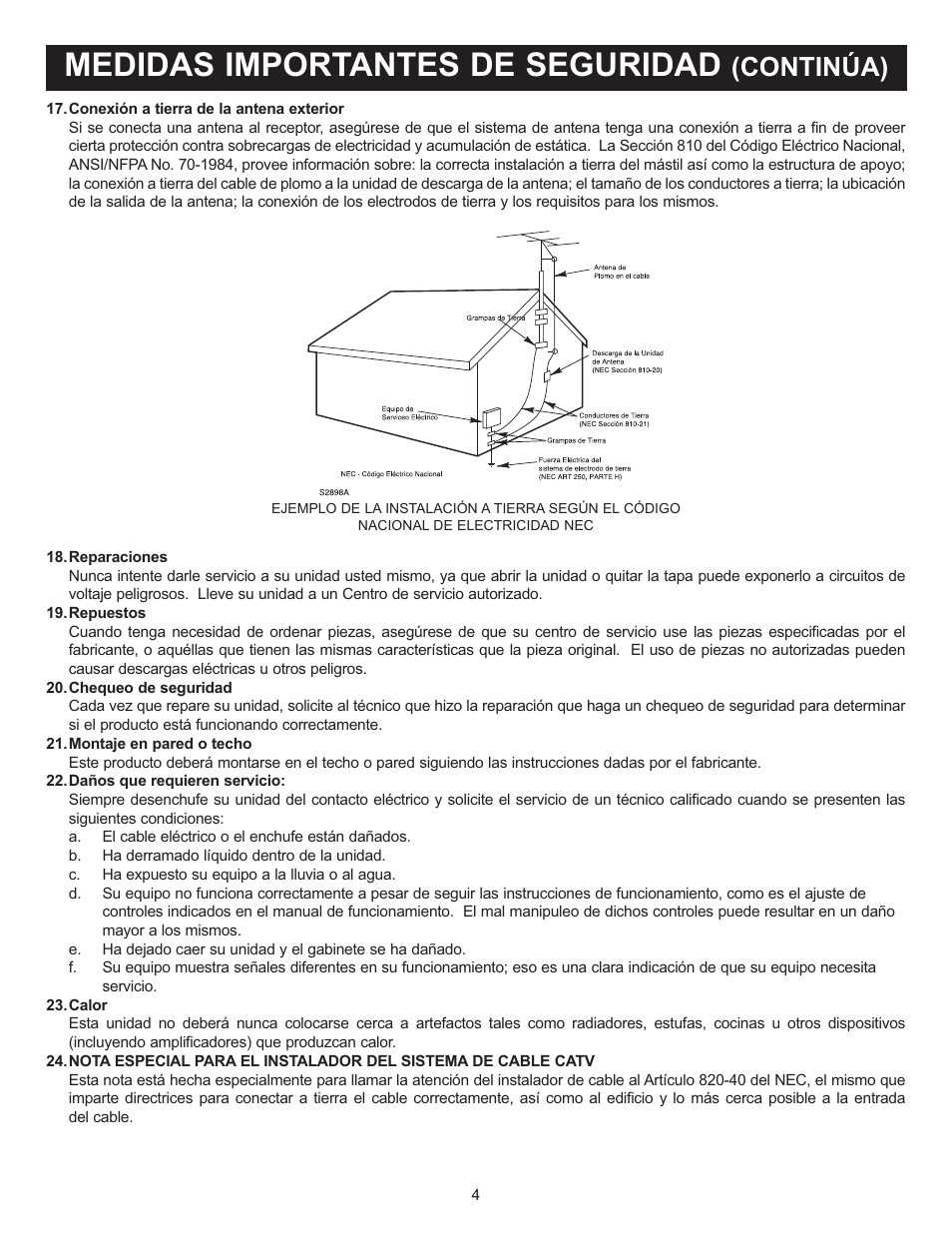 Medidas importantes de seguridad, Continúa) | Memorex Digital Video Disc Player User Manual | Page 47 / 86