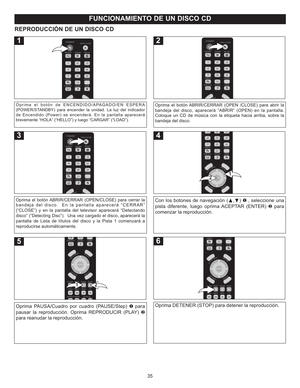Funcionamiento de un disco cd, Reproducción de un disco cd, Oprima detener (stop) para detener la reproducción | Memorex Digital Video Disc Player User Manual | Page 78 / 86