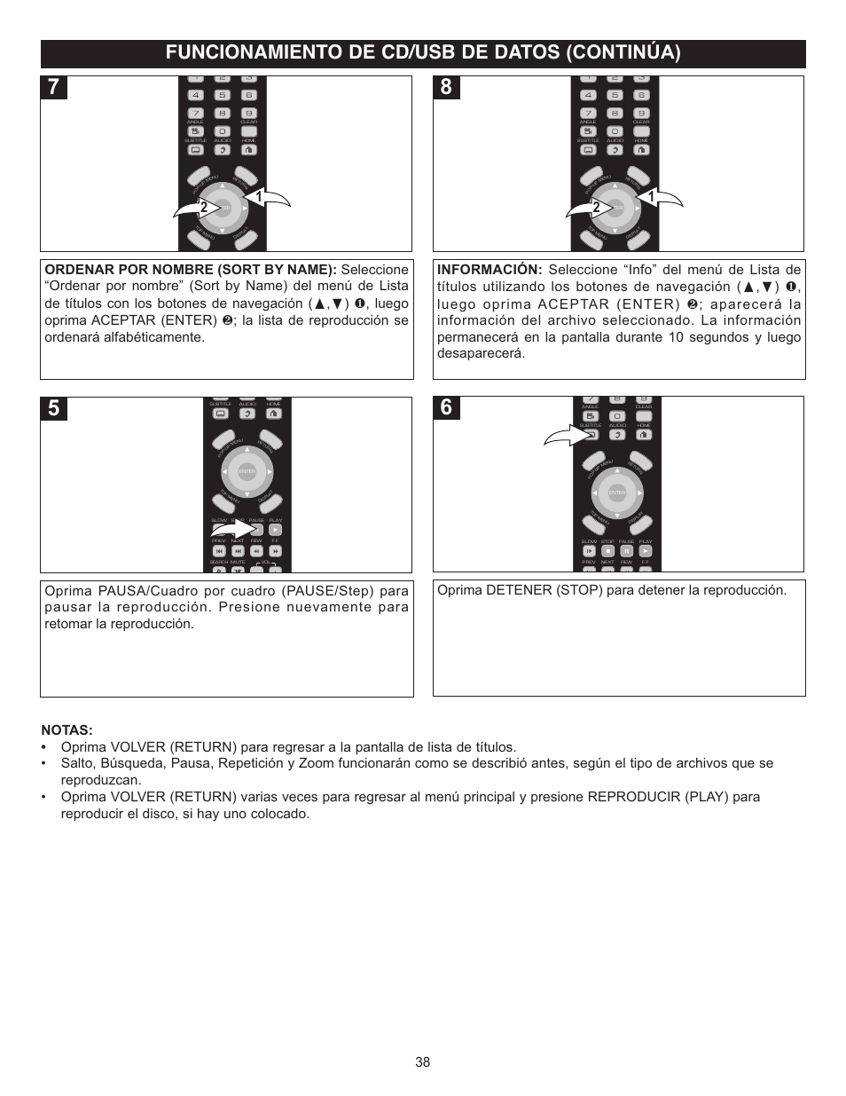 Funcionamiento de cd/usb de datos (continúa), Oprima detener (stop) para detener la reproducción | Memorex Digital Video Disc Player User Manual | Page 81 / 86