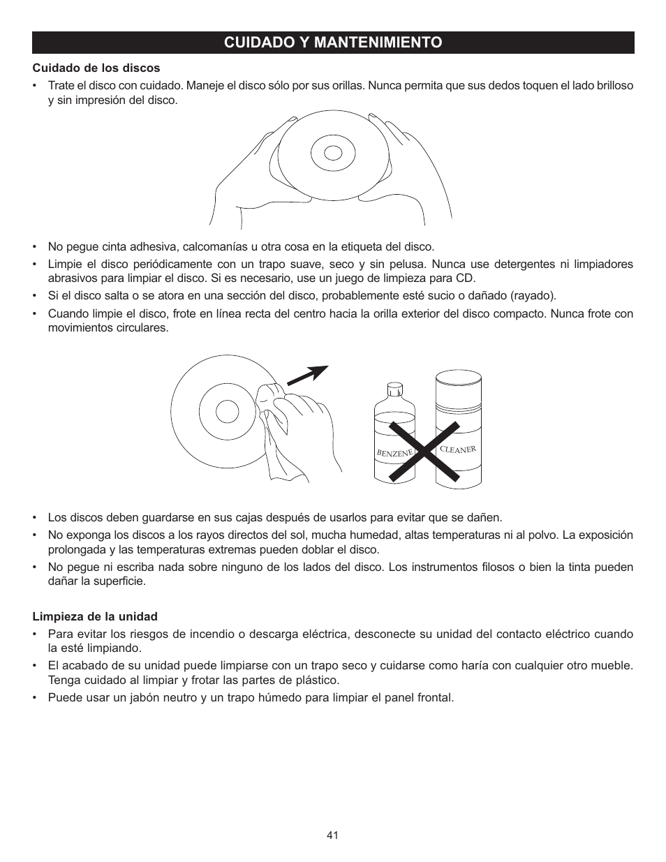 Cuidado y mantenimiento | Memorex Digital Video Disc Player User Manual | Page 84 / 86
