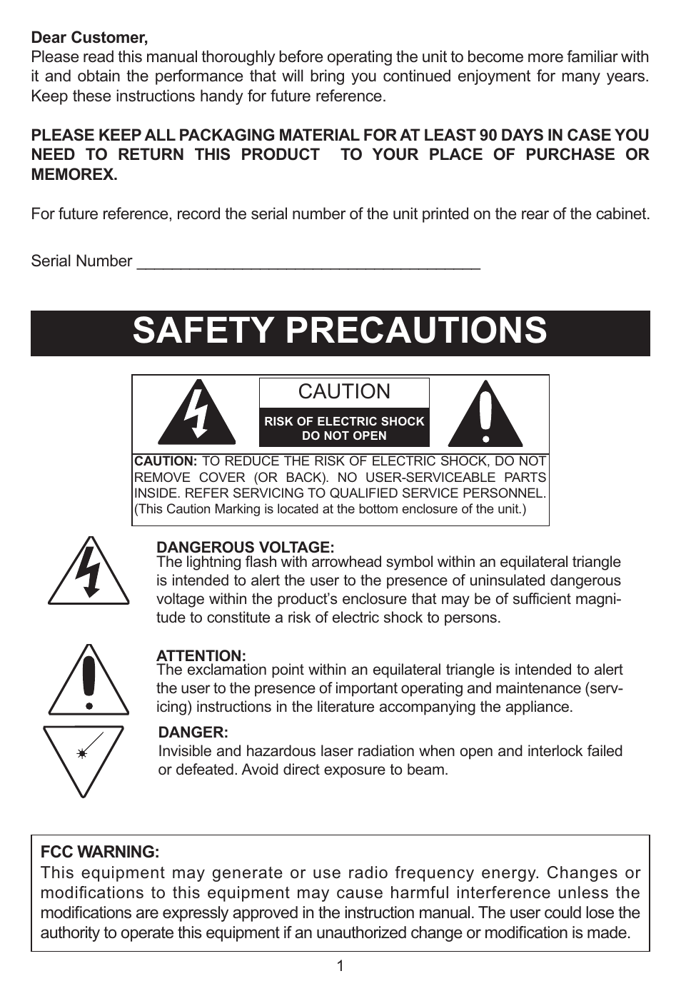 Safety precautions, Caution | Memorex MP3851SP User Manual | Page 2 / 36