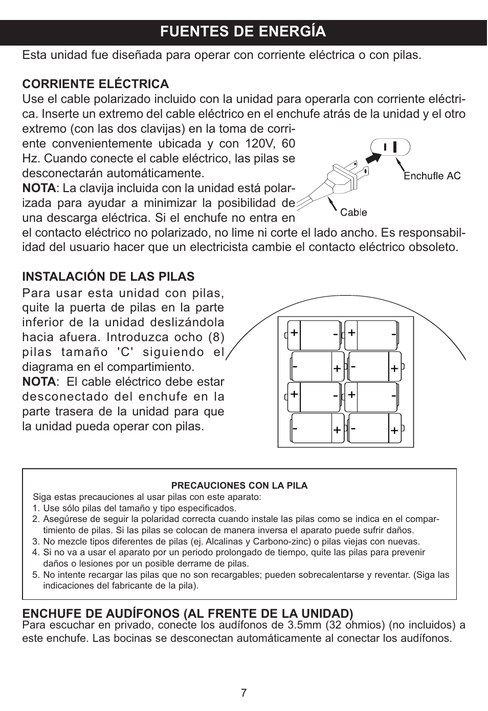Fuentes de energía | Memorex MP3851SP User Manual | Page 26 / 36