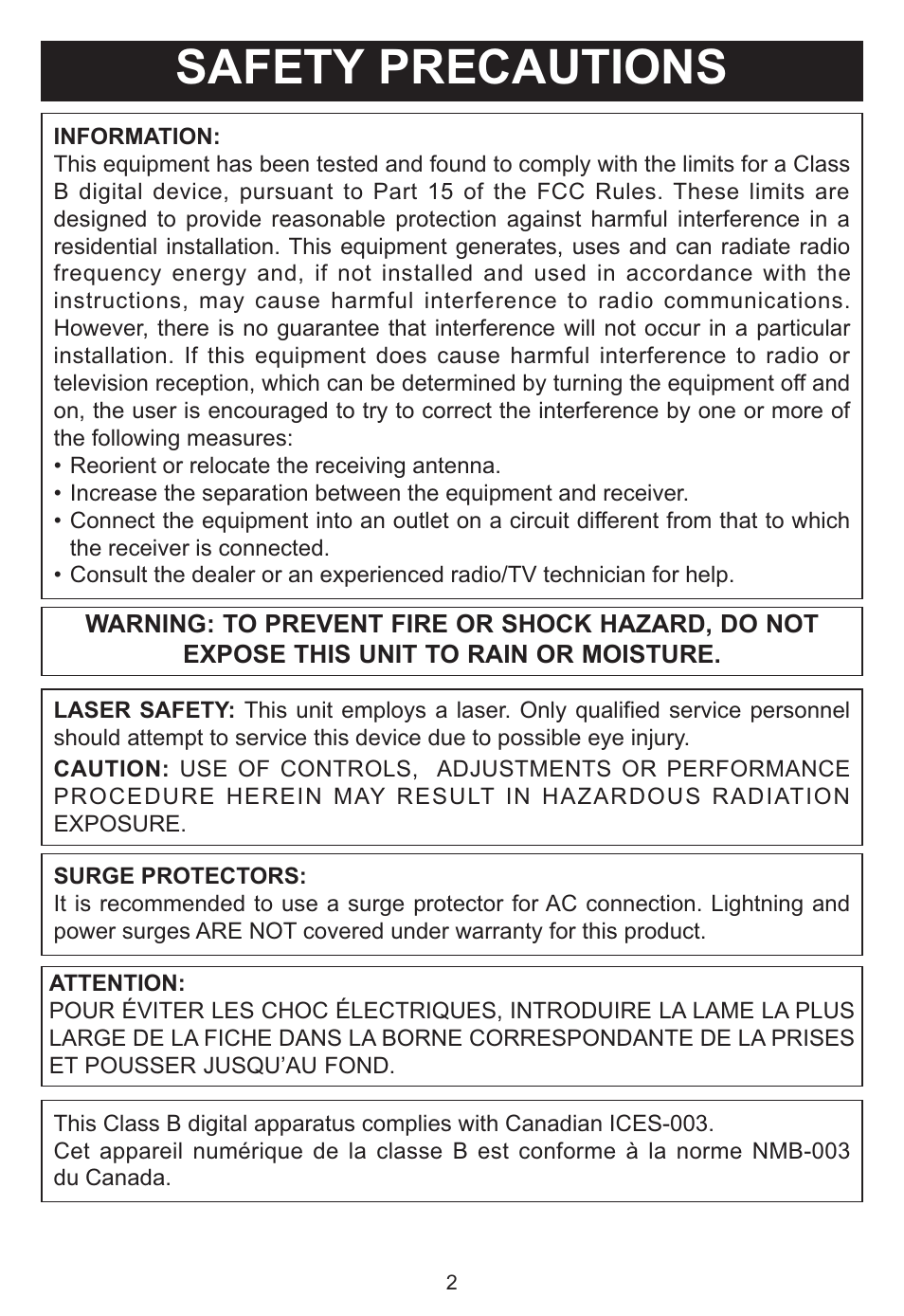 Safety precautions | Memorex MP3851SP User Manual | Page 3 / 36