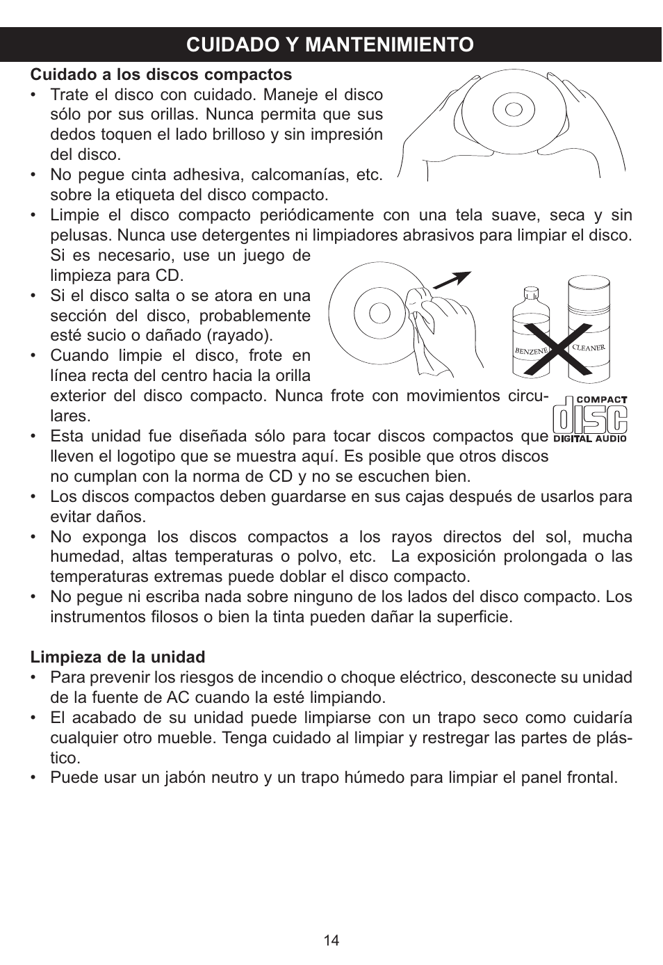 Cuidado y mantenimiento | Memorex MP3851SP User Manual | Page 33 / 36